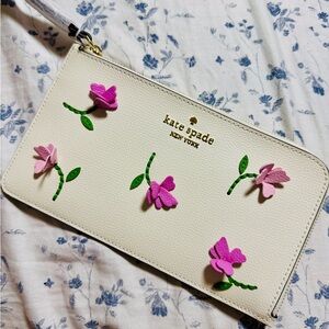 Kate Spade Cream and Pink Floral Wristlet